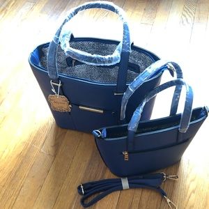Pair of blue handbags